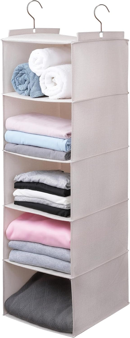Large Hanging Sweater Organizer for Closet,Collapsible 6-Shelf Hanging Closet Shelves with Drawers, Washable (Grey-6 Shelf)