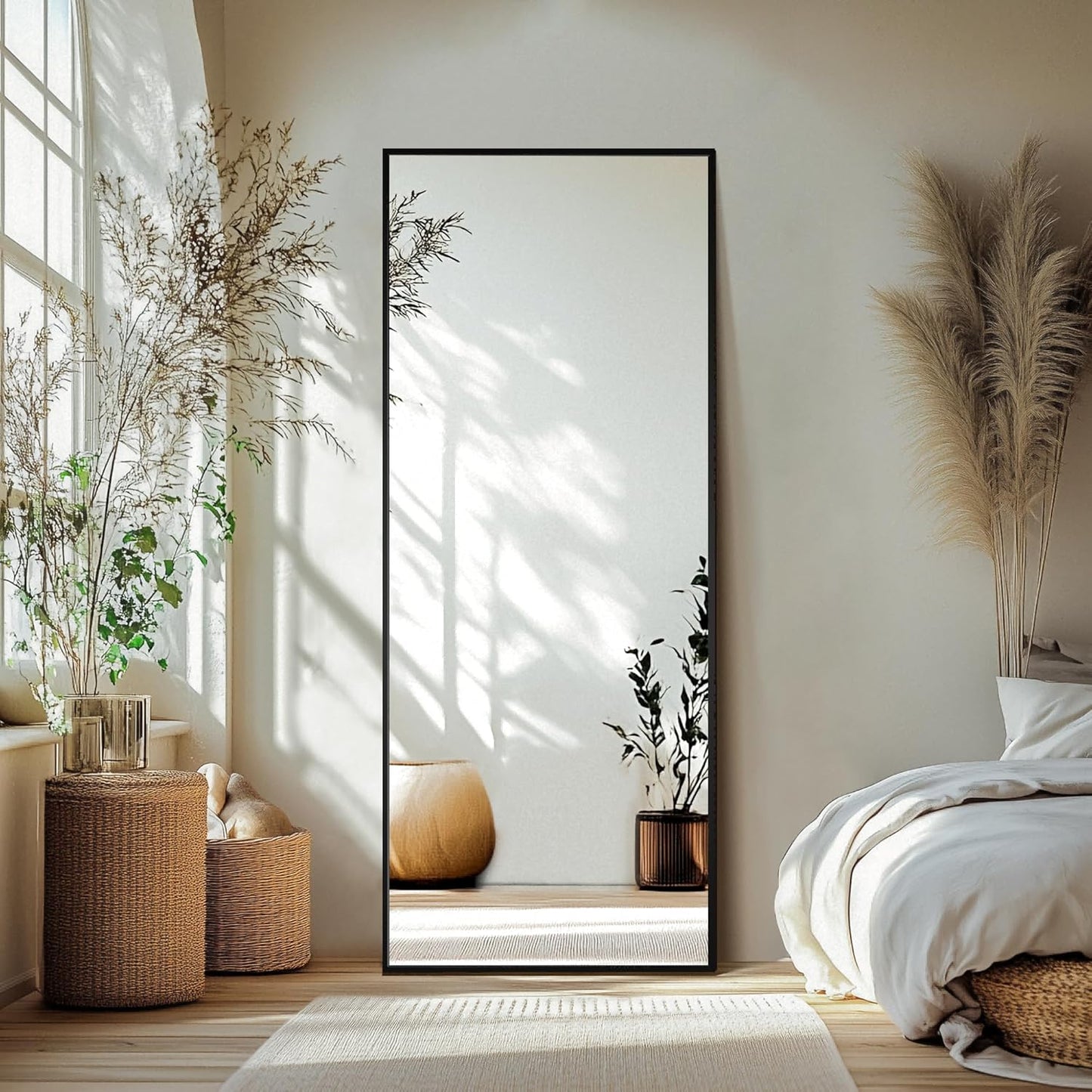 Delma Wall Full Length Mirror,Standing Mirror Full Body,Large Floor for Wall Door Bedroom Bathroom Living Room with Aluminium Frame(with Stand,56x15-Black)