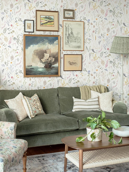 Dimoon 17.3''x78.7'' Vintage Peel and Stick Wallpaper Boho Beige Neutral Contact Paper White Floral Bird Wallpaper Removable Botanical Renter Friendly Modern Wall Paper Bedroom Bathroom Vinyl Roll
