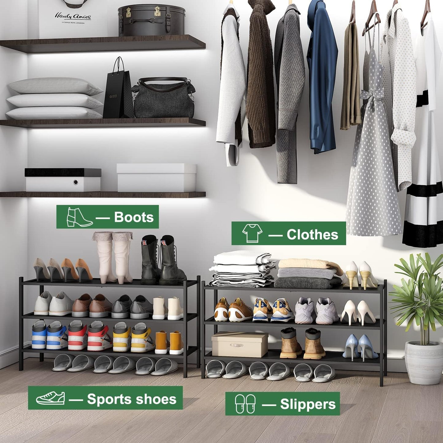 kiplant Small Shoe Rack, 4-Tier Bamboo Wood Shoe Rack for Entryway, Stackable Shoe Organizer for Hallway Closet, Free Standing Shoe Racks for Indoor & Outdoor