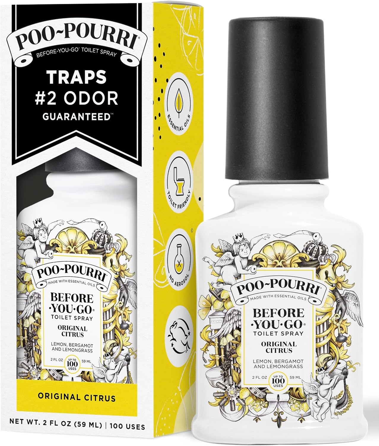 Poo-Pourri Before-You-Go Toilet Spray Refill, Original Citrus, 16 Fl Oz, Up to 800 Uses, Bathroom Odor Deodorizer with Essential Oils for Home or Work, Lemon, Bergamot and Lemongrass Scent