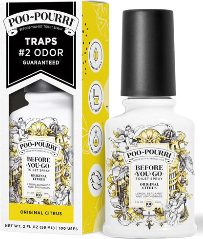 Poo-Pourri Before-You-Go Toilet Spray Refill, Original Citrus, 16 Fl Oz, Up to 800 Uses, Bathroom Odor Deodorizer with Essential Oils for Home or Work, Lemon, Bergamot and Lemongrass Scent