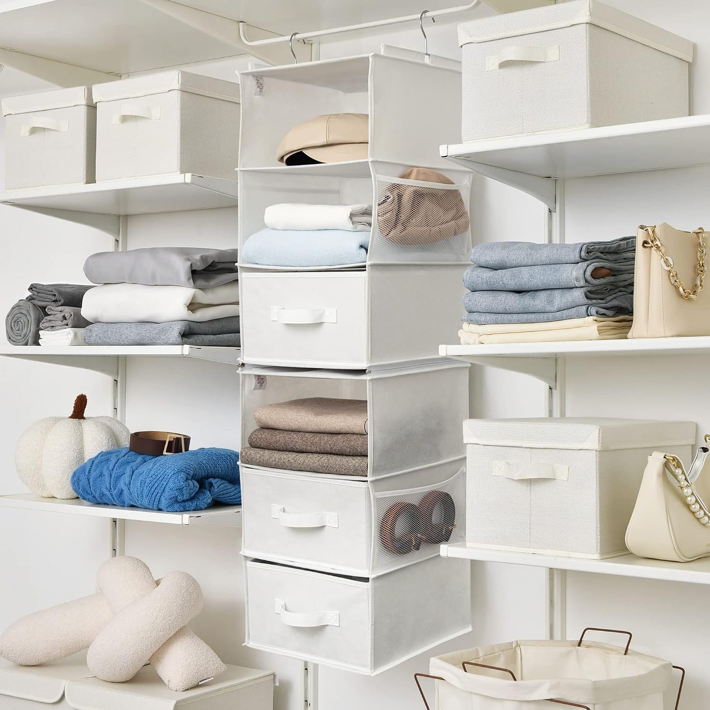 GRANNY SAYS Hanging Closet Organizer 6 Shelves, Closet Organizers and Storage with 5 Drawers, 6 Side Pockets Closet Hanging Organizer, Hanging Storage Organizer for Closet, Baby Clothes, Gray