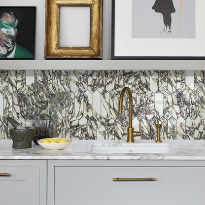Vamos Tile Glossy Dolomite White Backsplash Tile Peel and Stick, 12.8 x 12.8 Inch 10 Sheets Long Hexagon PVC Self Adhesive Mosaic Wall Tiles Stick on Backsplash for Kitchen and Bathroom