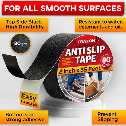 Grip Tape - Heavy Duty Anti Slip Tape for Stairs Outdoor/Indoor Waterproof 4Inch x 35Ft Safety Non Skid Roll for Stair Steps Ramp Traction Tread Staircases Grips Adhesive Non Slip Strips Walk Black