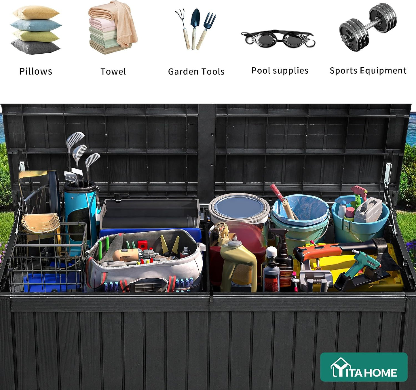 YITAHOME 31 Gallon Outdoor Storage Deck Box | Waterproof Resin Package Delivery and Storage Box with Lockable Lid for Patio Furniture Cushions, Pool Accessories, Garden