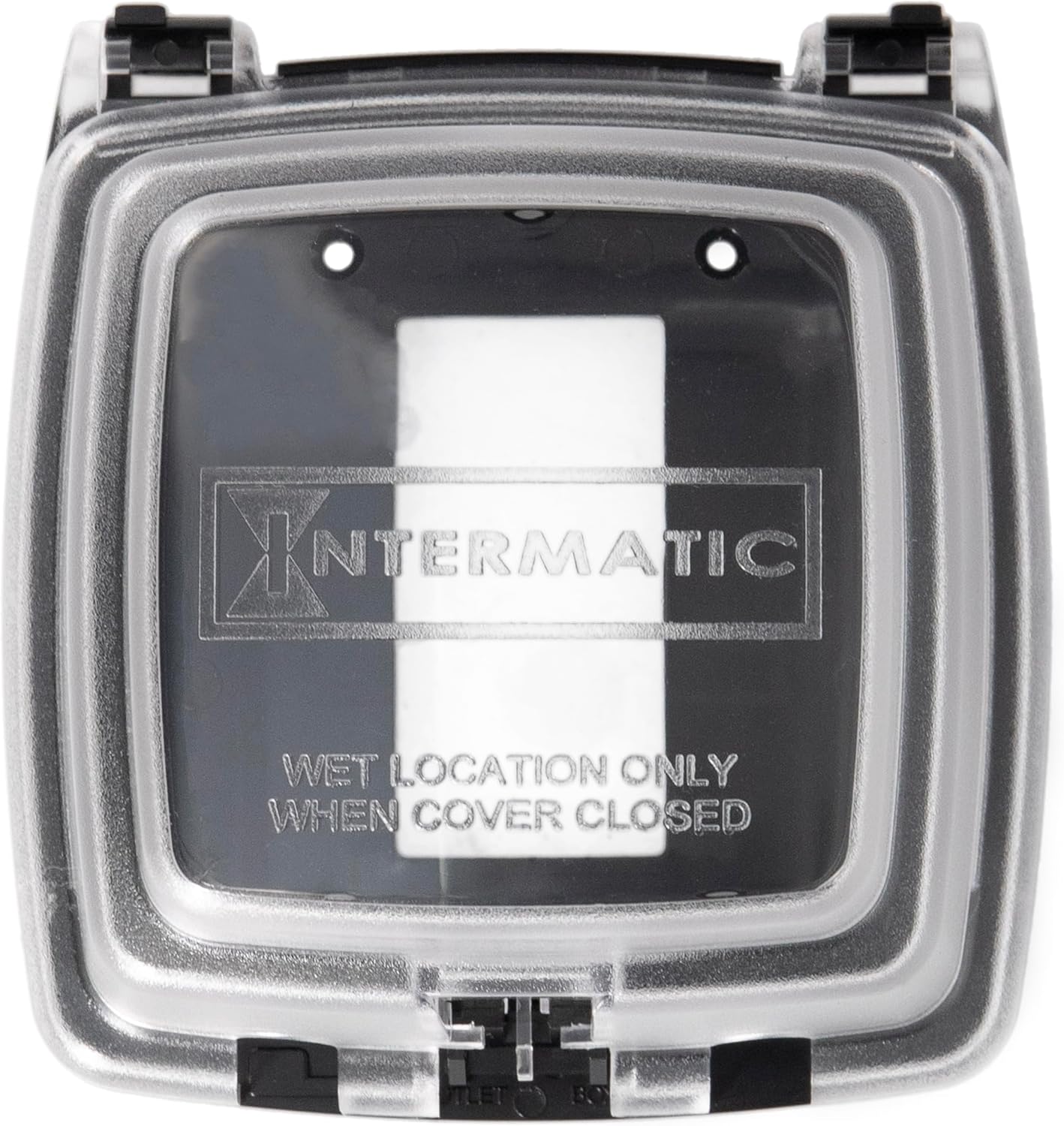 Intermatic WP1020C 2-1/4” Deep Weatherproof Outlet Cover – UV Stabilized Clear, GFCI & Duplex, Vertical Mount, UL Certified – Fits Single Device Only for Larger Double-Gang 4” x 4” Boxes
