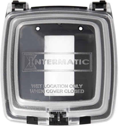 Intermatic WP1020C 2-1/4” Deep Weatherproof Outlet Cover – UV Stabilized Clear, GFCI & Duplex, Vertical Mount, UL Certified – Fits Single Device Only for Larger Double-Gang 4” x 4” Boxes