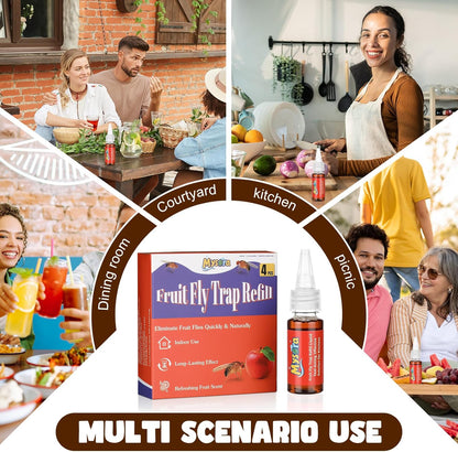 4 Pack Fruit Fly Trap Refill Liquid, 0.68 Ounces Per Bottle, Effective Fruit Fly Bait Refill, Suitable for Indoor Use, Kitchen Countertops, and Home Environments, Non-Toxic