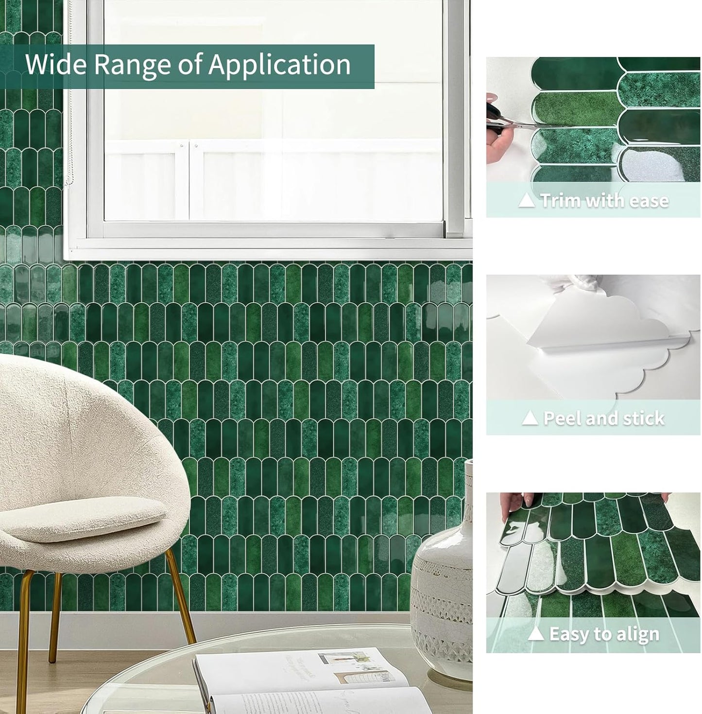10-Sheet Upgraded Thicker Peel and Stick Kitchen Backsplash Tiles | Waterproof Self-Adhesive Vinyl Wall Tile Stick on Backsplash for Kitchen,Bathroom,Fireplace and RV(Sage Green,12"×12")