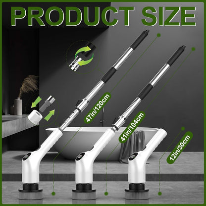 Electric Spin Scrubber, Shower Scrubber with Long Handle Adjustable LCD Display, 2 Speed Shower Cleaner, 7 Replaceable Brush Heads Bathroom Cleaning Brush, Bath Tub Power Scrubbers Black G3