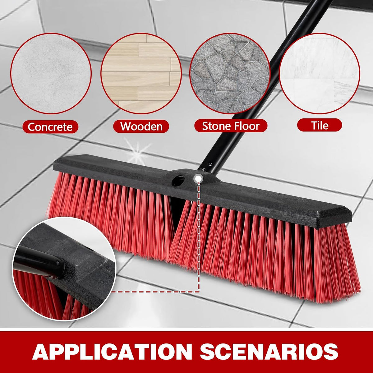 18" Push Broom for Outdoor - Heavy Duty Broom 63" Long Handle Outdoor Broom for Deck,Driveway,Garage,Yard,Deck,Patio,Warehouse,Concrete