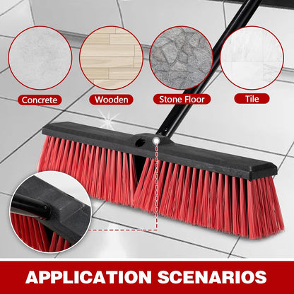 18" Push Broom for Outdoor - Heavy Duty Broom 63" Long Handle Outdoor Broom for Deck,Driveway,Garage,Yard,Deck,Patio,Warehouse,Concrete