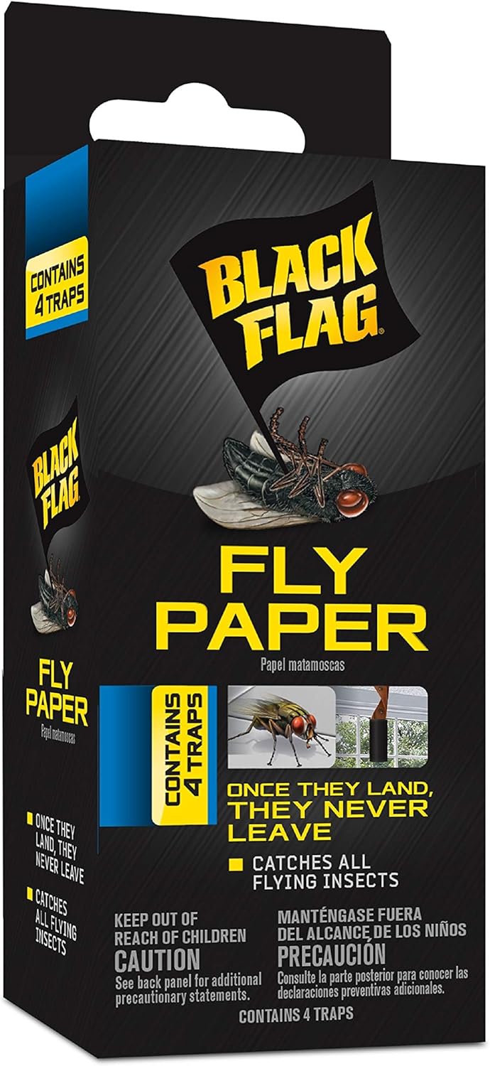 Black Flag Fly Stick, Trap Houseflies and Flying Insects, Pack of 6