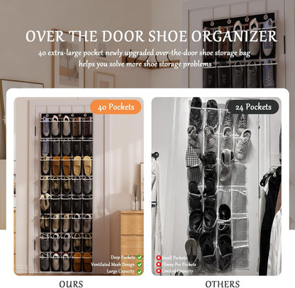 homyfort Over the Door Shoe Organizer, Hanging Shoe Rack Storage Holder with 24 Large Pockets for Closet Door, Men Women Kids Shoes, Cruise (Black)