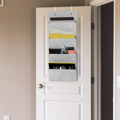 Simple Houseware Over the Door Hanging Wall File Organizer, 4 Pocket File Holder with 13" Width for Office Supplies Storage, Grey