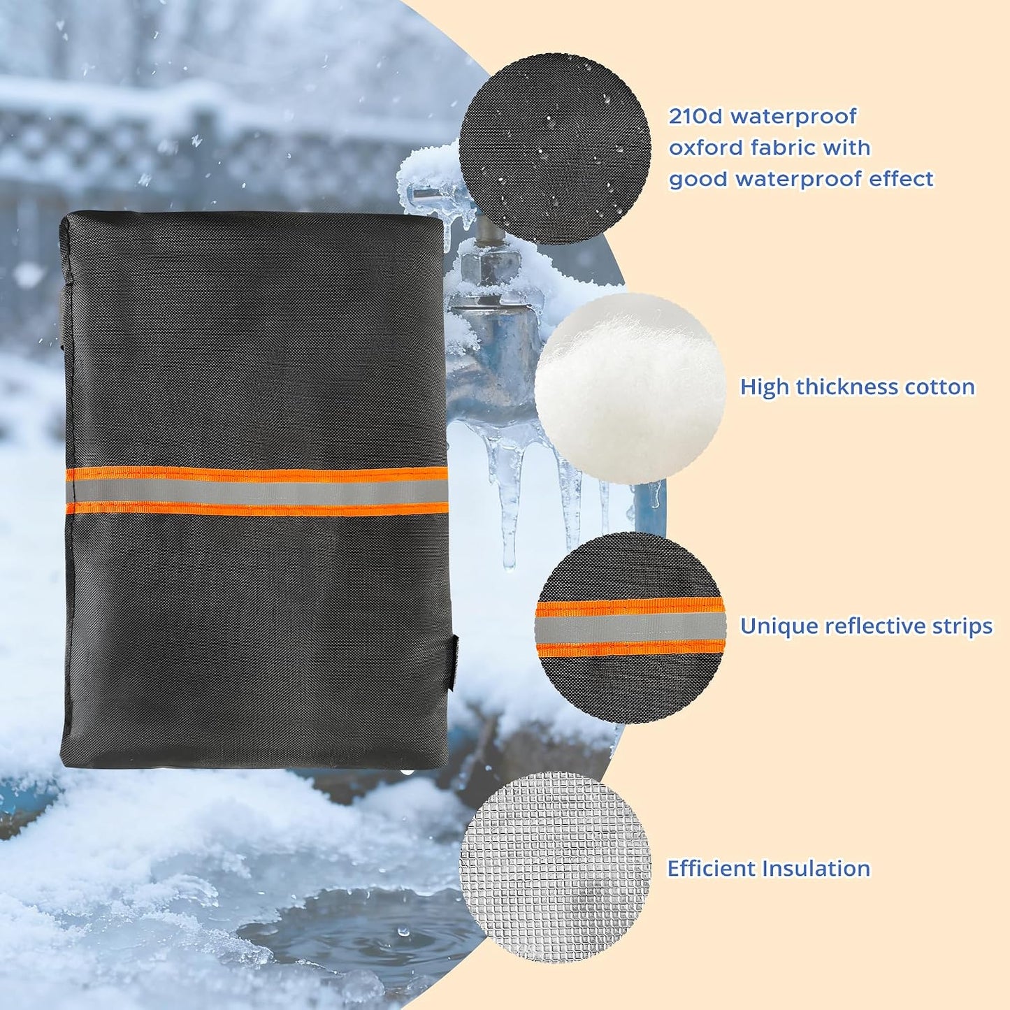 Outdoor Faucet Cover for Winter Freeze Protection with Reflective Strip, Reusable &Waterproof Water Faucet Insulation Wrap for Garden & Yard