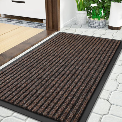 Yimobra Welcome Mat, Heavy Duty Sturdy Door Mats for Home Entrance Outdoor Indoor, Front Doormat for Outside Patio Floor Entry Porch Garage Office, Waterproof, Low Profile, 29.5x17, Black Grey