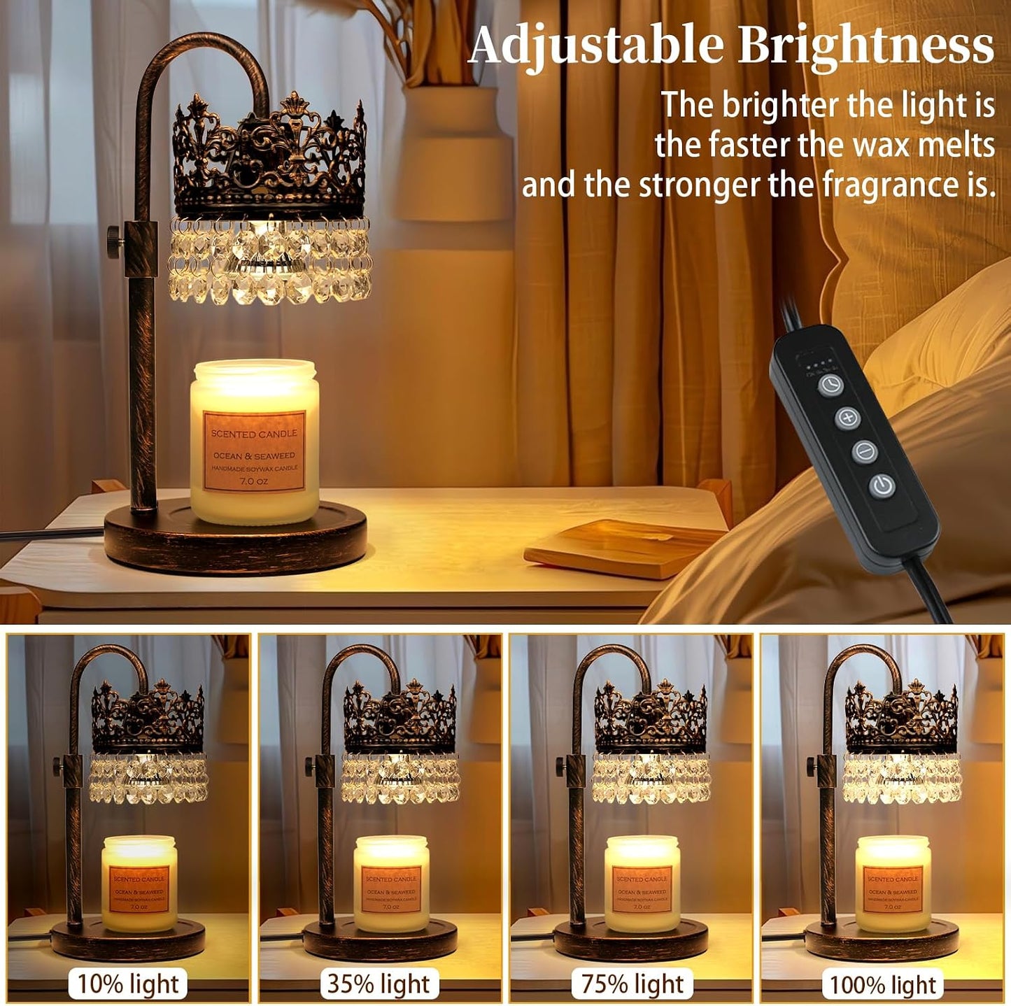 Candle Warmer Lamp with Timer Dimmer Adjustable Height with 2 Bulbs Crystal Candle Lamp Elegant Home Decor for Valentine's Day Gift Wax Melt Warmers for Women Birthday Gift (Black)