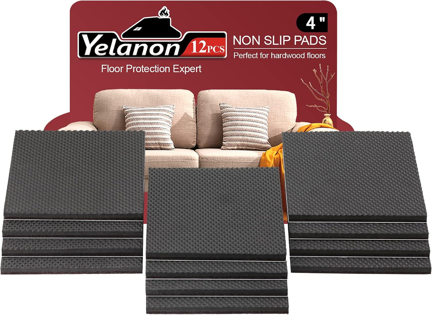 Yelanon Non Slip Furniture Pads -56 pcs（1+2）” Furniture Grippers, Non Skid Furniture Legs,Self Adhesive Rubber Furniture Feet, Anti Slide Furniture Hardwood Floor Protector for Keep Couch Stoppers