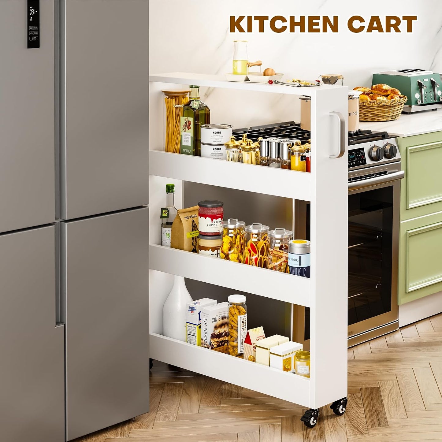 Slim Storage Cart, Lightweight 6 Tier Metal Rolling Utility Kitchen Cart on Wheels, Mobile Storage Shelving Unit Organizer for Bathroom Laundry Office Narrow Places (White, 6" D)