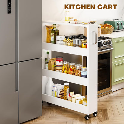 Slim Storage Cart, Lightweight 6 Tier Metal Rolling Utility Kitchen Cart on Wheels, Mobile Storage Shelving Unit Organizer for Bathroom Laundry Office Narrow Places (White, 6" D)