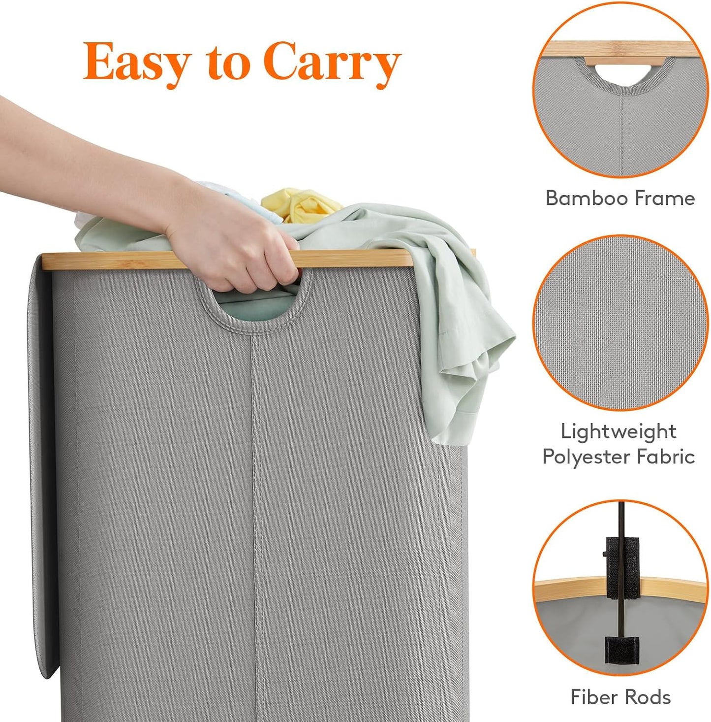 Lifewit 120L Laundry Basket with Lid, Clothes Hampers for Laundry with Bamboo Handles and 2 Removable Bag, Large Foldable Laundry Hamper for Bedroom, Bathroom, Dorm, Laundry Room, Beige