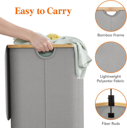 Lifewit 120L Laundry Basket with Lid, Clothes Hampers for Laundry with Bamboo Handles and 2 Removable Bag, Large Foldable Laundry Hamper for Bedroom, Bathroom, Dorm, Laundry Room, Beige