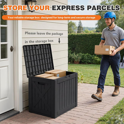 32 Gallon Deck Box Outdoor Indoor Waterproof Storage Box for Patio Furniture, Pool Accessories, Garden Tools, and Cushion Storage, Black