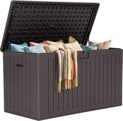 YITAHOME 100 Gallon Large Outdoor Deck Box | Waterproof Resin Storage Box, Lockable Indoor Outdoor Storage Container for Patio Furniture Cushions, Pool Accessories