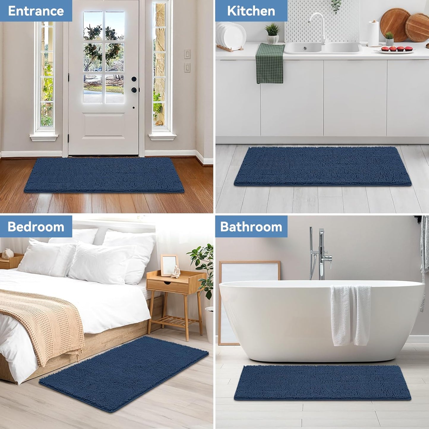 Bcoimo Bathroom Rugs 24x17, Bath Mats for Bathroom Non Slip with Rubber Backing,High Absorbent Microfiber Bath Rugs Quick Drying, Machine Washable, Durable Decor
