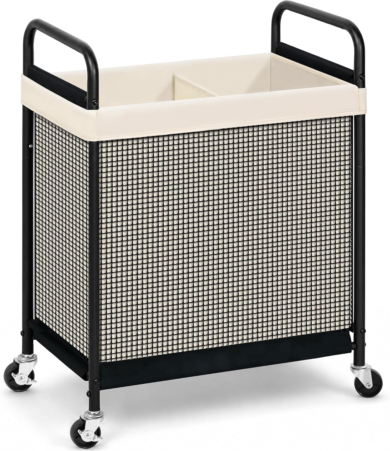 STORAGE MANIAC Rolling Laundry Hamper with Wheels 3-Section Laundry Sorter Rolling Laundrys Basket on Wheels with Removable Bag Clothes Hamper Laundrys Organizer Cart Bathroom Bedroom 120L Beige