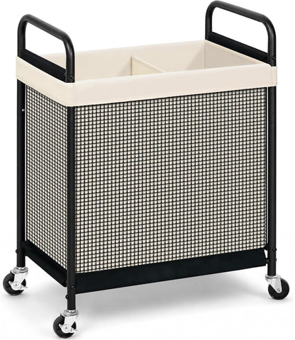STORAGE MANIAC Rolling Laundry Hamper with Wheels 3-Section Laundry Sorter Rolling Laundrys Basket on Wheels with Removable Bag Clothes Hamper Laundrys Organizer Cart Bathroom Bedroom 120L Beige