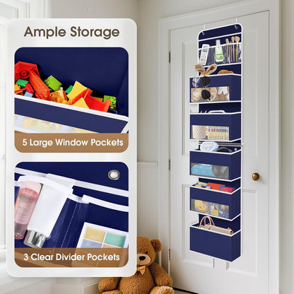 SpaceHacks 1 Pack Over The Door Organizer, Hanging Storage Organizer with Clear Window, 40lb Ultra Sturdy Large Capacity Room Organizer for Pantry Laundry Bathroom Nursery Closet Baby Essential (Grey)