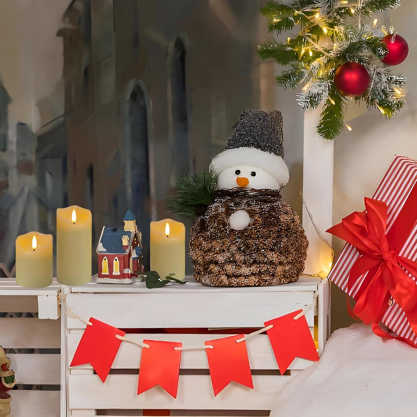 VIEWELLD Flickering Flameless Candles with Remote and Timer, Realistic LED Candles, Battery Operated Candles for Christmas Home Wedding Birthday Decoration, Real Wax Set of 3(Ivory White)