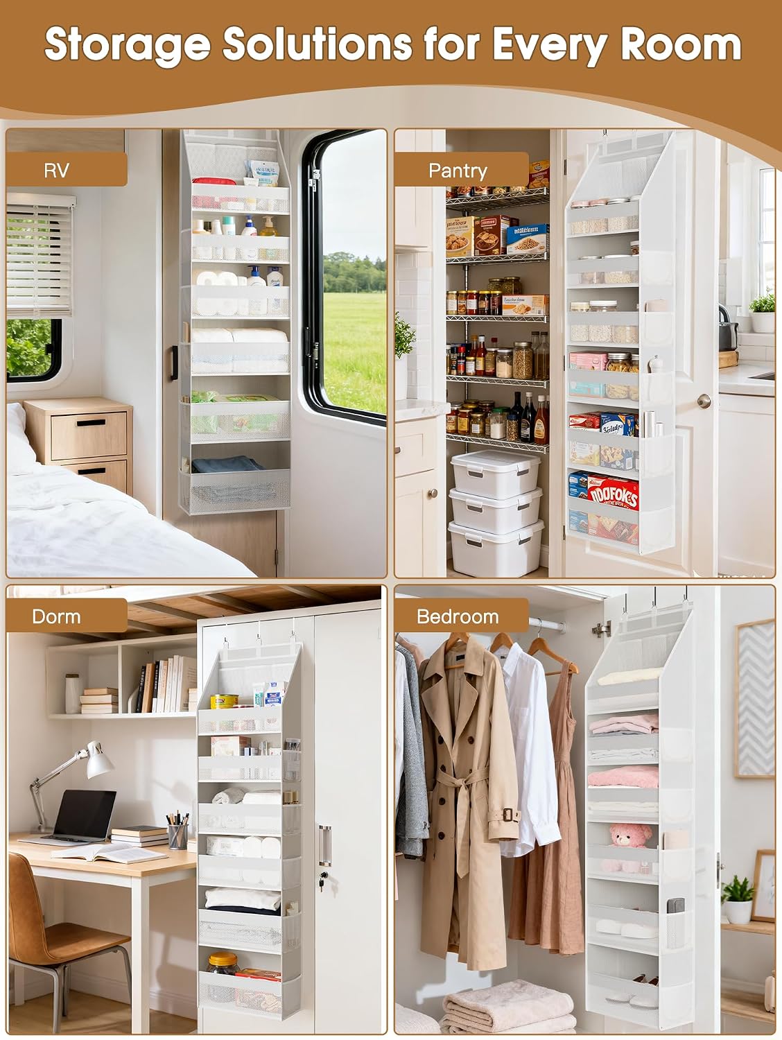 Criusia Over The Door Organizer, Heavy-Duty 6-Shelf Hanging Storage with 13 Mesh Pockets, 55lbs Capacity Behind The Door Storage for Nursery, Bathroom, Bedroom, and Dorm, Grey