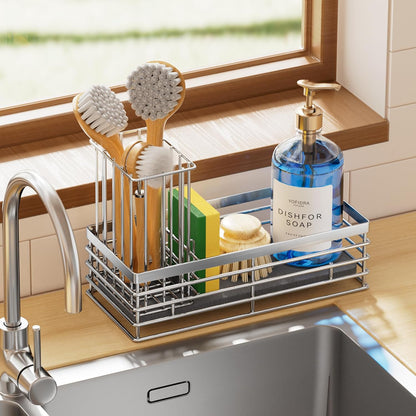 Yofidra Sponge Holder for Kitchen Sink, Sink Caddy Organizer with Stone Drying Mat, Kitchen Countertop Organizers and Storage Essentials, 304 Stainless Steel (Black, 9.3″)