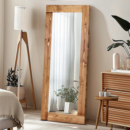 Solid Wood Full Length Mirror - 65"x22" Arched Floor Mirror, Free Standing & Wall Mounted - Elegant Design for Bedroom, Dressing Room, Hallway, Brown