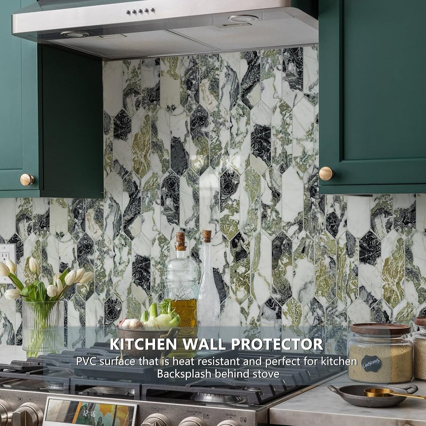 Vamos Tile Glossy Dolomite White Backsplash Tile Peel and Stick, 12.8 x 12.8 Inch 10 Sheets Long Hexagon PVC Self Adhesive Mosaic Wall Tiles Stick on Backsplash for Kitchen and Bathroom