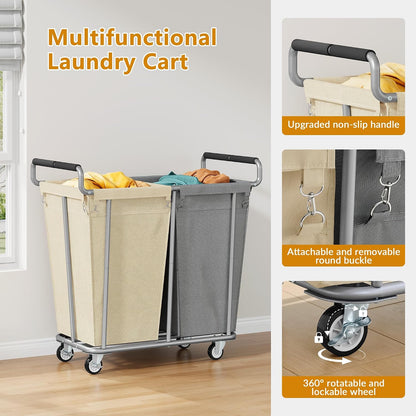 Gewudraw Large laundry hamper with Wheels, 3 Bag Big Rolling Laundry Hamper Sorter Cart, Extra Large Laundry Clothes Hamper, Heavy Duty Laundry Basket Organizer for Laundry Room,Bathroom,Black