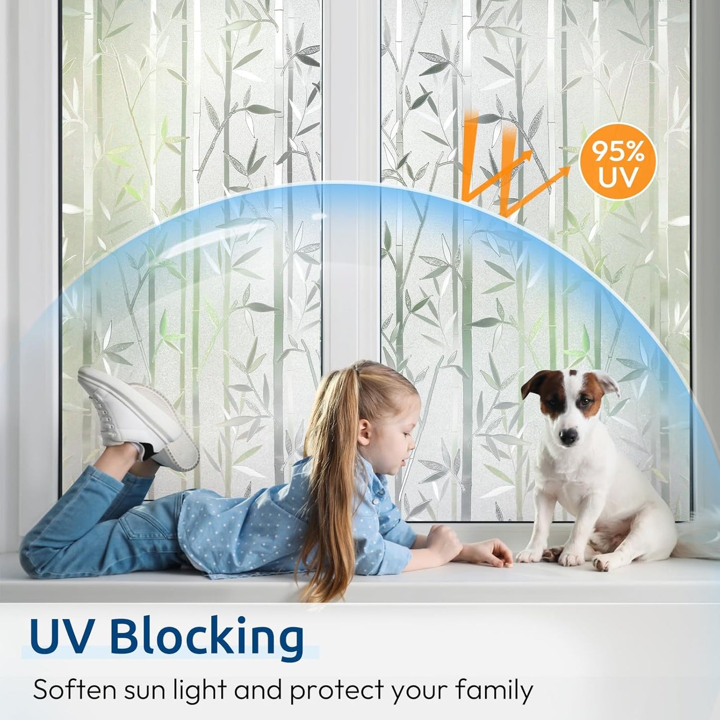 rabbitgoo Window Privacy Film for Glass Windows with Kit Decorative Clings UV Blocking Heat Control Static Cling Removable Bathroom Bedroom Door Home Coverings Pure, 17.5 X 78.7 inches