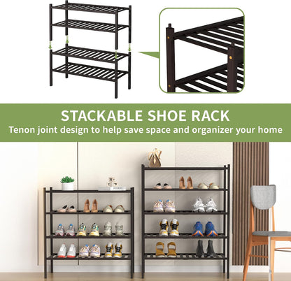ROMGUAR CRAFT 3 Tier Bamboo Shoe Rack for Closet Free Standing Wood Shoe Shelf Storage Organizer for Entryway Small Space Stackable 27"x11"x20" (Natural)