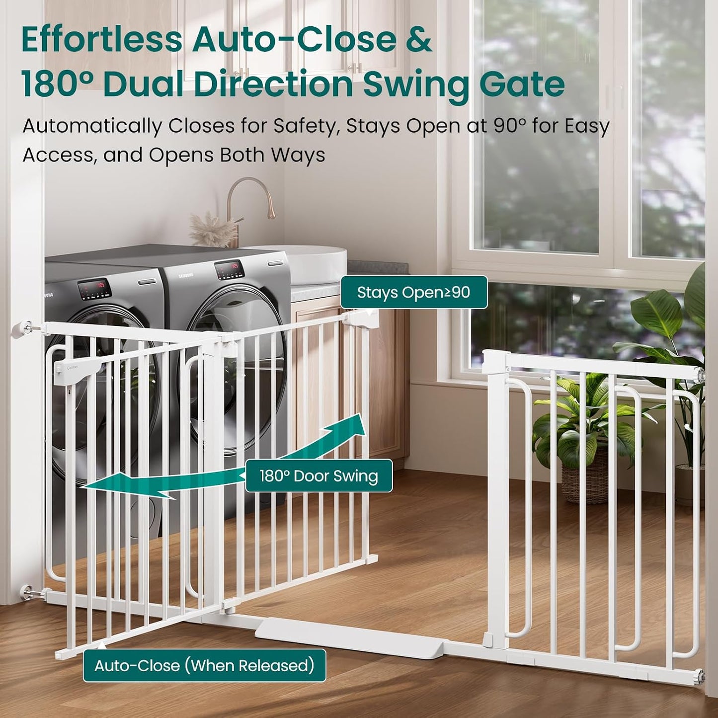 Cumbor 30-46" Baby Gate for Stairs, Mom's Choice Awards Winner-Auto Close Dog Gate for The House, Gifts for Mom, Easy Install Pressure Mounted Pet Gates for Doorways, Black