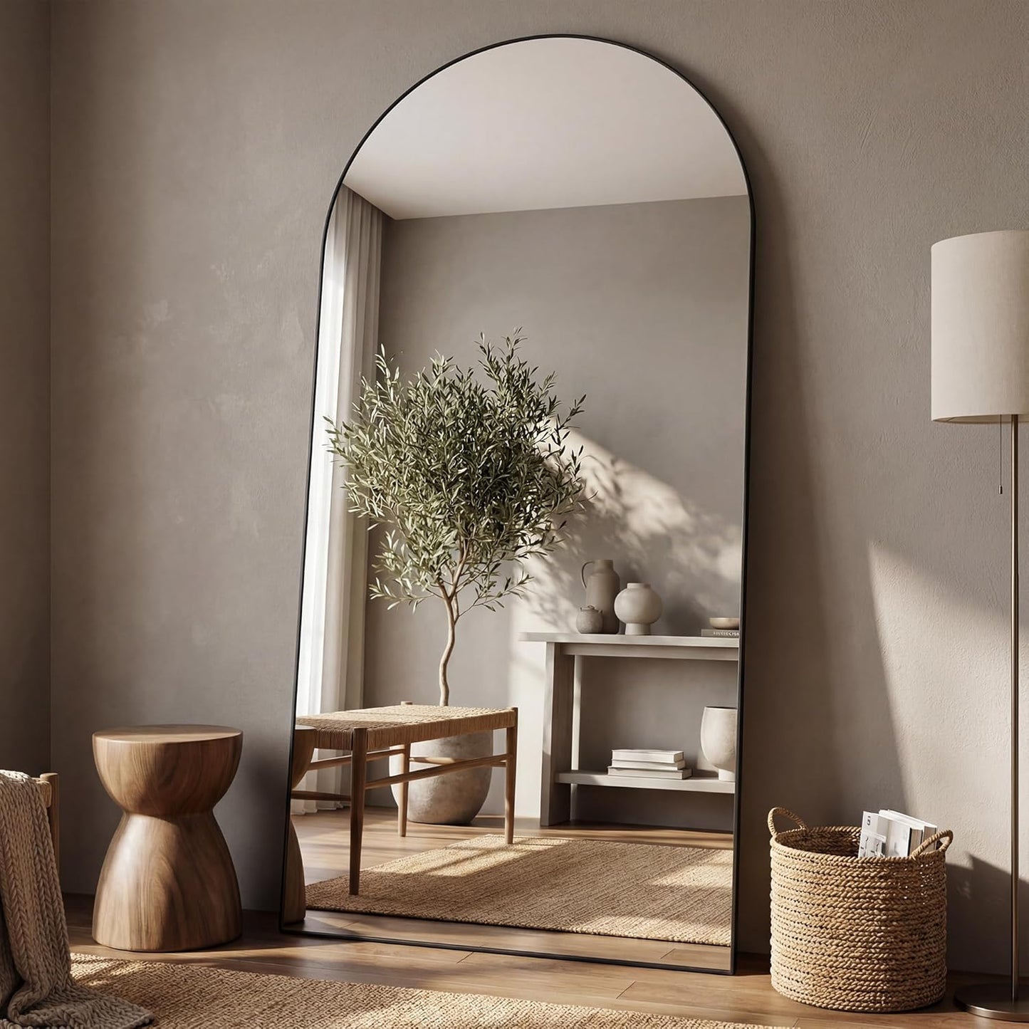 Antok 58" x19” Arched Full Length Floor Mirror, Gold Aluminum Frame, Free Standing/Wall Mount/Leaning for Bedroom, Living Room, Dressing Room