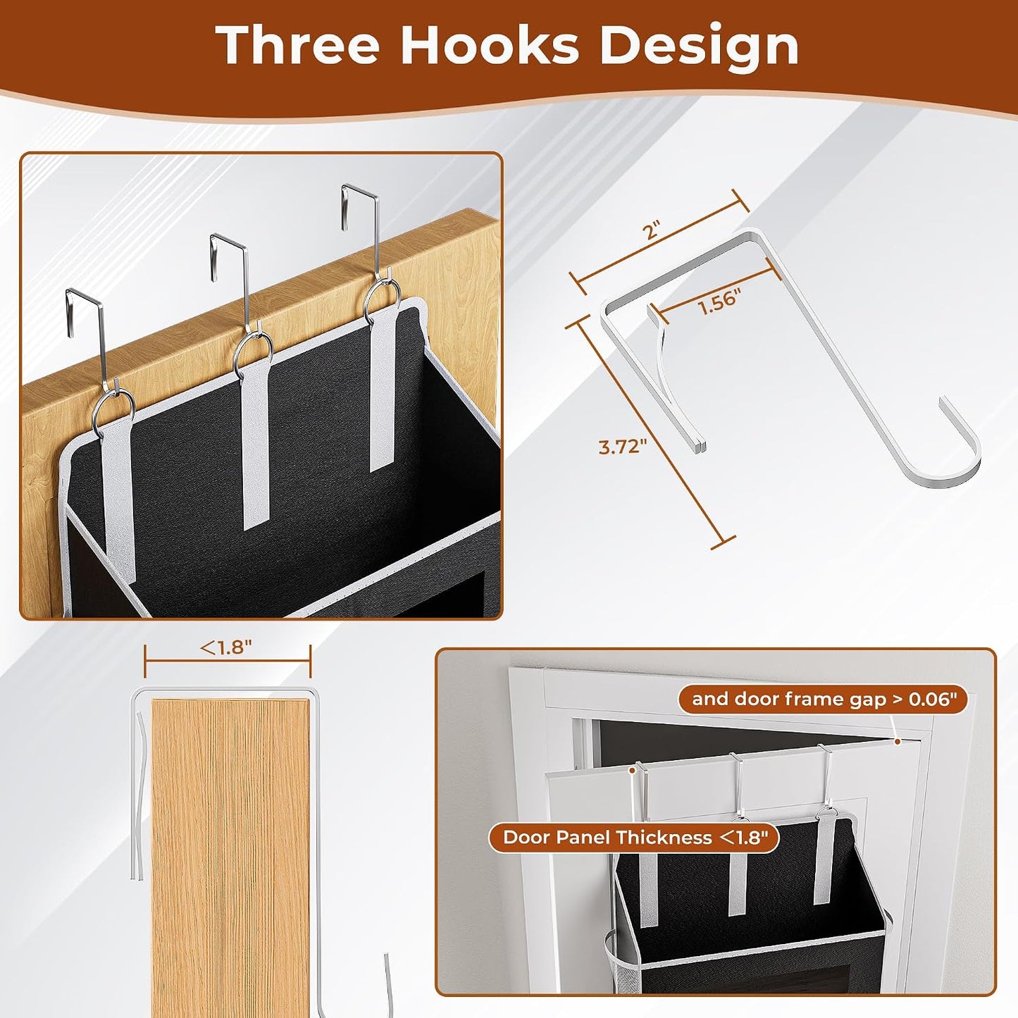 2 Pack 5 Tier Over The Door Organizer - Large Capacity Behind Door Hanging Shelves with 10 Mesh Pockets and Clear Windows, Closet Organizers and Storage for Bathroom, Bedroom, Nursery, Grey