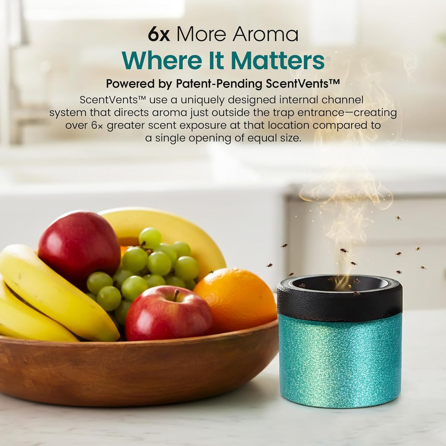 FruitFly Inn™ Decorative Fruit Fly Trap – Functional Art that Actually Works Indoors – Patent-Pending ScentVents™ for Over 6X Greater Scent Release, Escape-Proof, Dishwasher-Safe