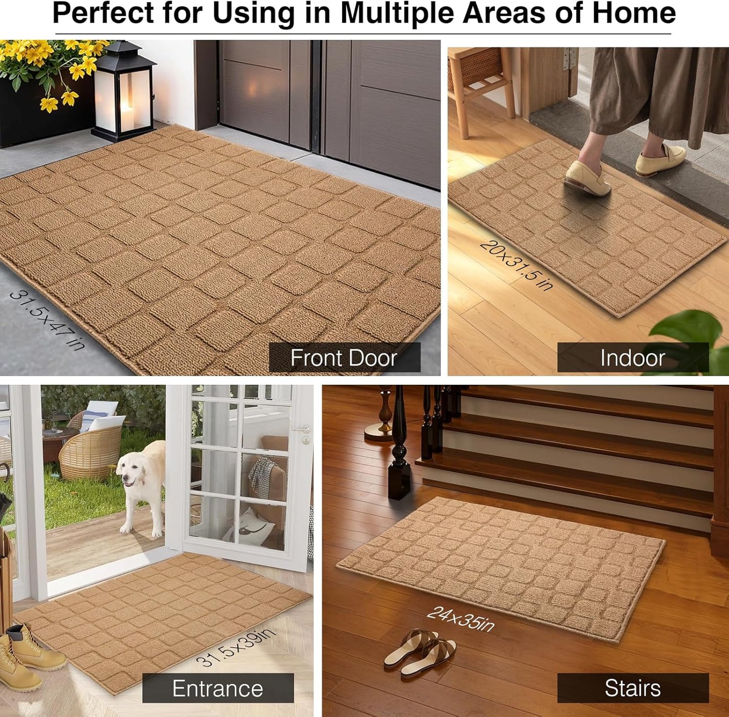 Front Door Mat Outside Entrance, Outdoor Indoor Door Mats for Entryway, Entrance, Entry, Patio, Waterproof Non Slip Doormat, Low-Profile, 20" × 31.5“, Black