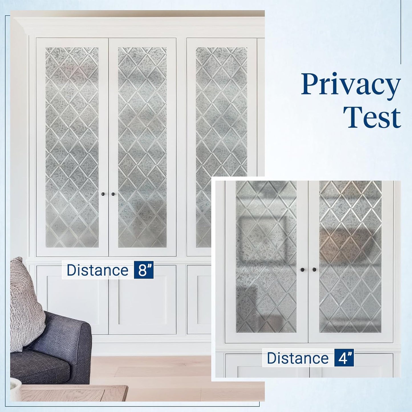 Haton Window Privacy Film Decorative Frosted Glass Window Film, Sun Blocking Stained Glass Clings, Static Cling Removable Stickers for Home Door Coverings, Lattice Pattern 17.5" x 78.7"