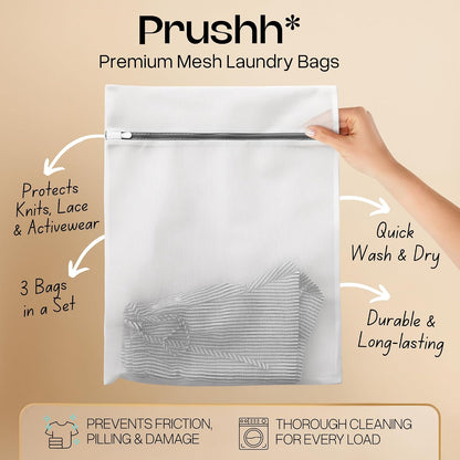 3Pc Spacious Durable Mesh Laundry Bags (16x20 Inches) Protects Delicates, Fine Mesh for Uniform Wash & Dry, Auto-Lock Zipper, Washer-Friendly, For Home, Dorm or Storage, Fits Socks to Sweaters