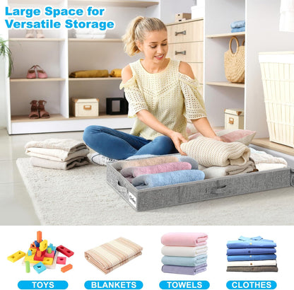 Under Bed Storage Container Bins 2 Pack, Low Profile Foldable Underbed Clothes Storage Organizer W/ Ultra Thick Fabric and Sturdy Bottom/Sides, Dual Zipper Storage Box for Dorm and Home 30x16x6.7"